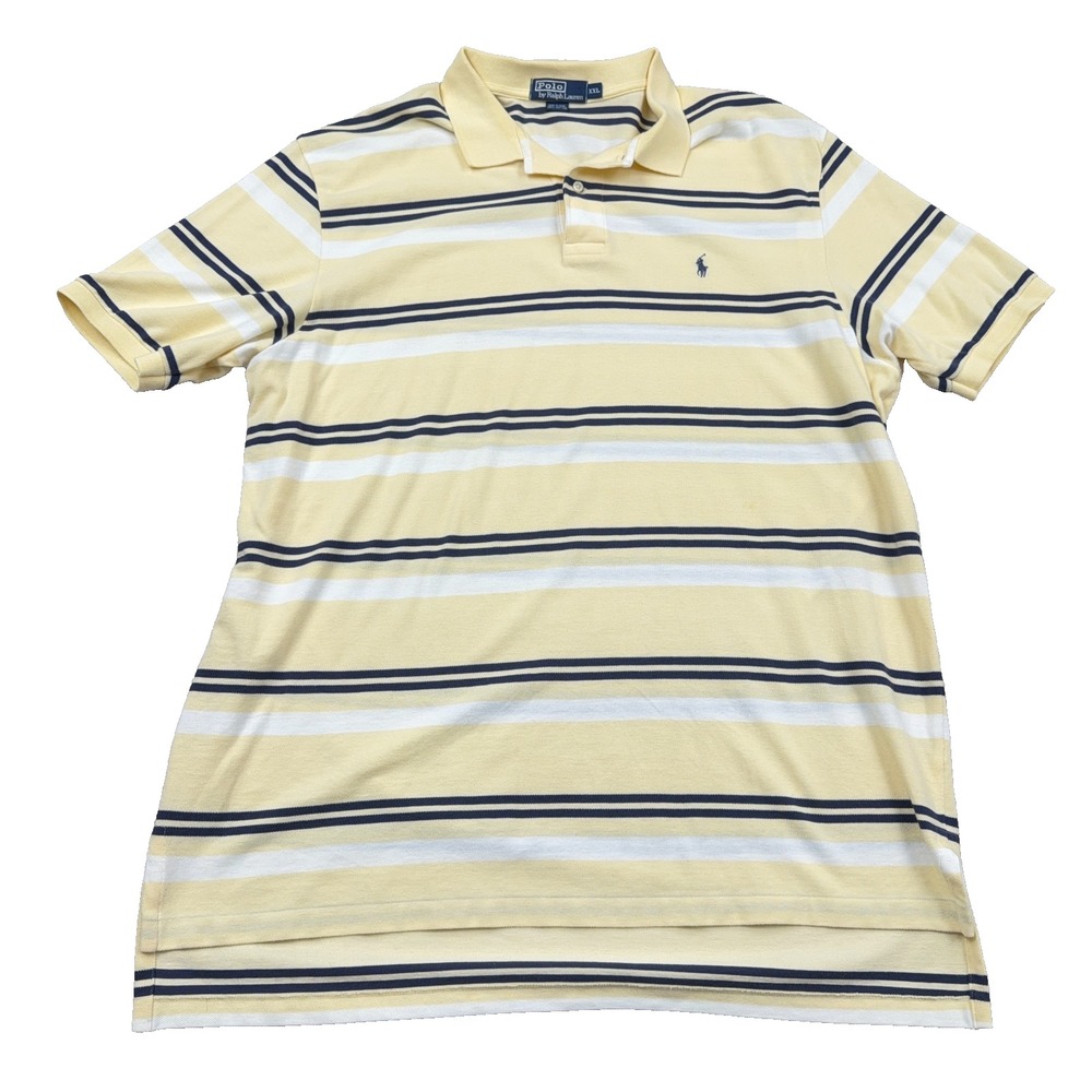 Polo Ralph Lauren Polo Shirt Men XXL 2XL Yellow Blue Mesh Knit Pony Solid